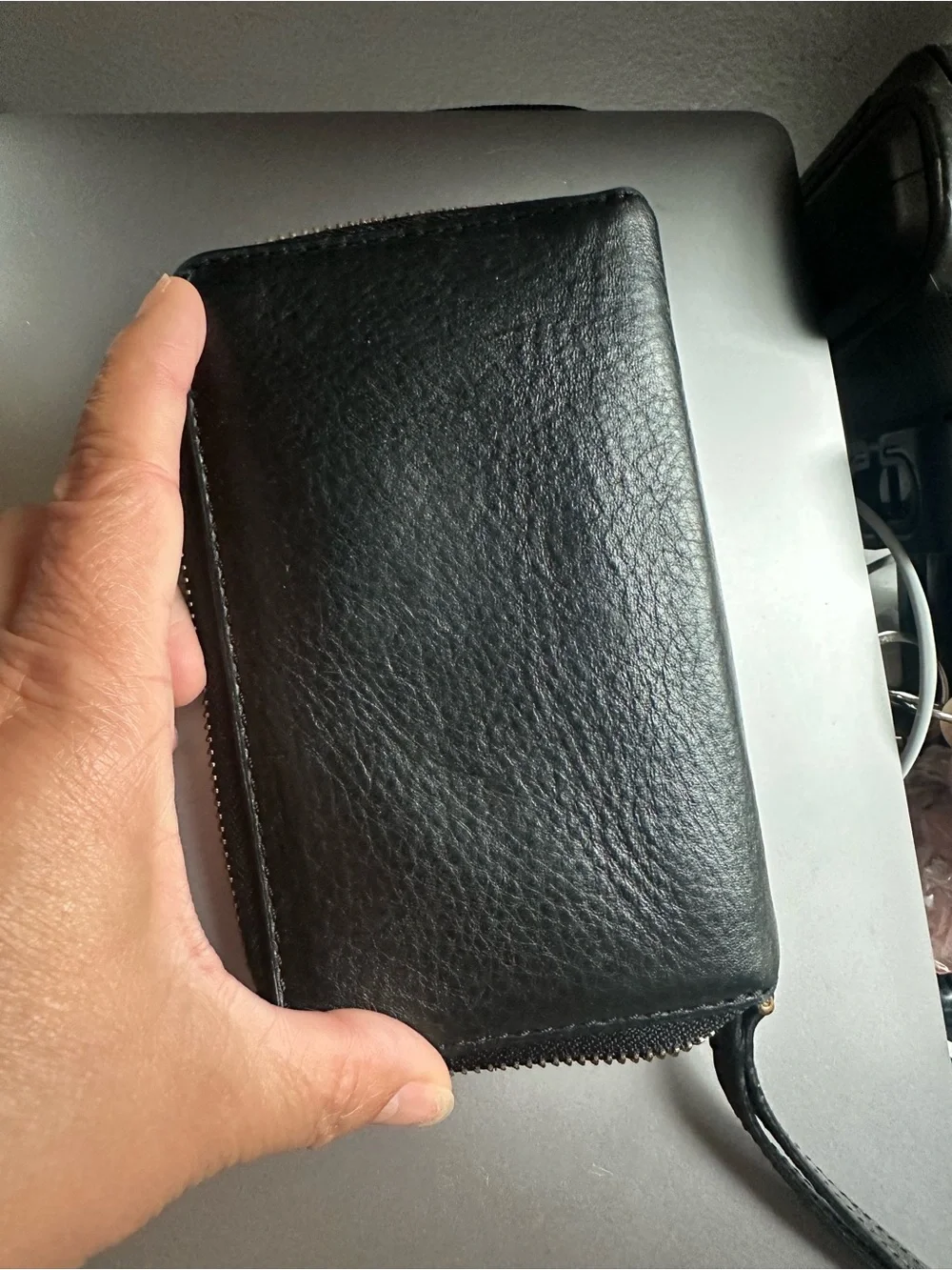 Marc Jacobs Black Leather Wristlet with Gold Zip Pull